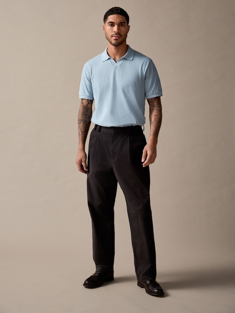 Blau - Kurzärmeliges Pikee-Poloshirt mit kubanischem Kragen - Bild 2 von 8 Blau - Kurzärmeliges Pikee-Poloshirt mit kubanischem Kragen - Bild 2 von 8