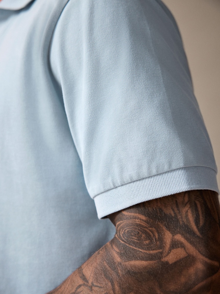 Blue Short Sleeve Cuban Collar Pique Polo Shirt - Image 5 of 8