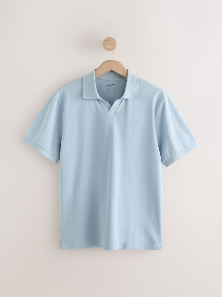 Blue Short Sleeve Cuban Collar Pique Polo Shirt - Image 6 of 8