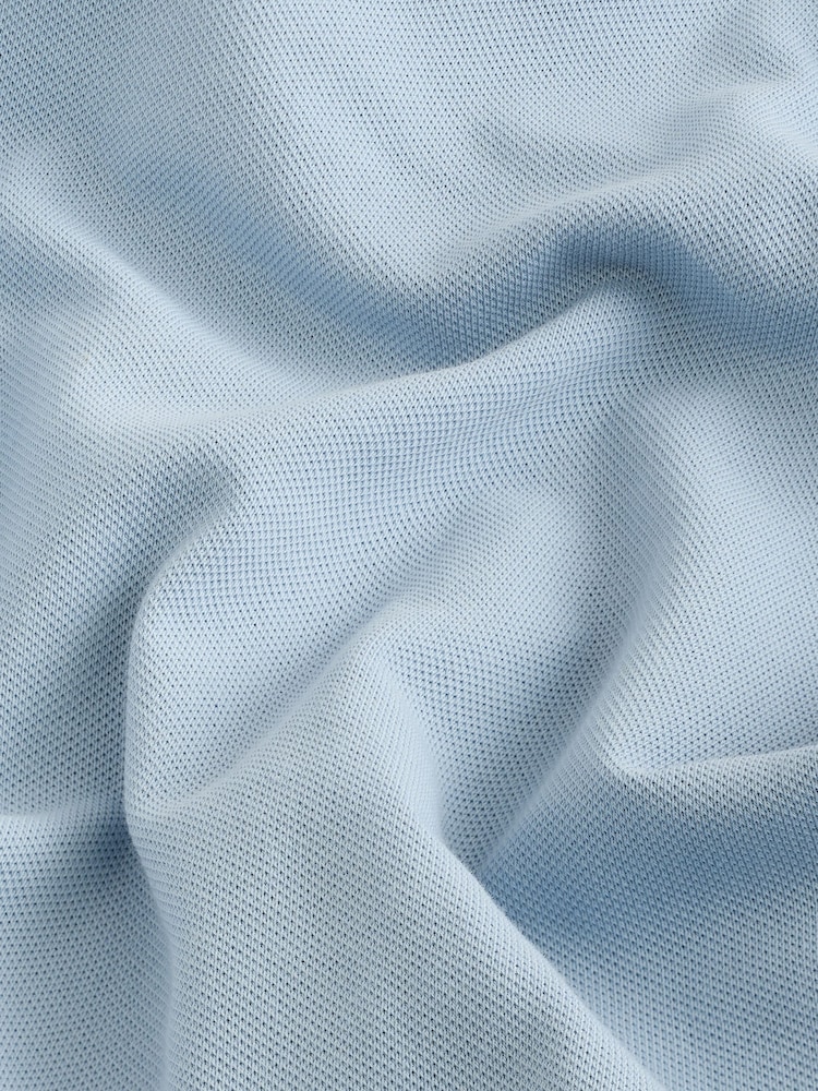 Blue Short Sleeve Cuban Collar Pique Polo Shirt - Image 7 of 8