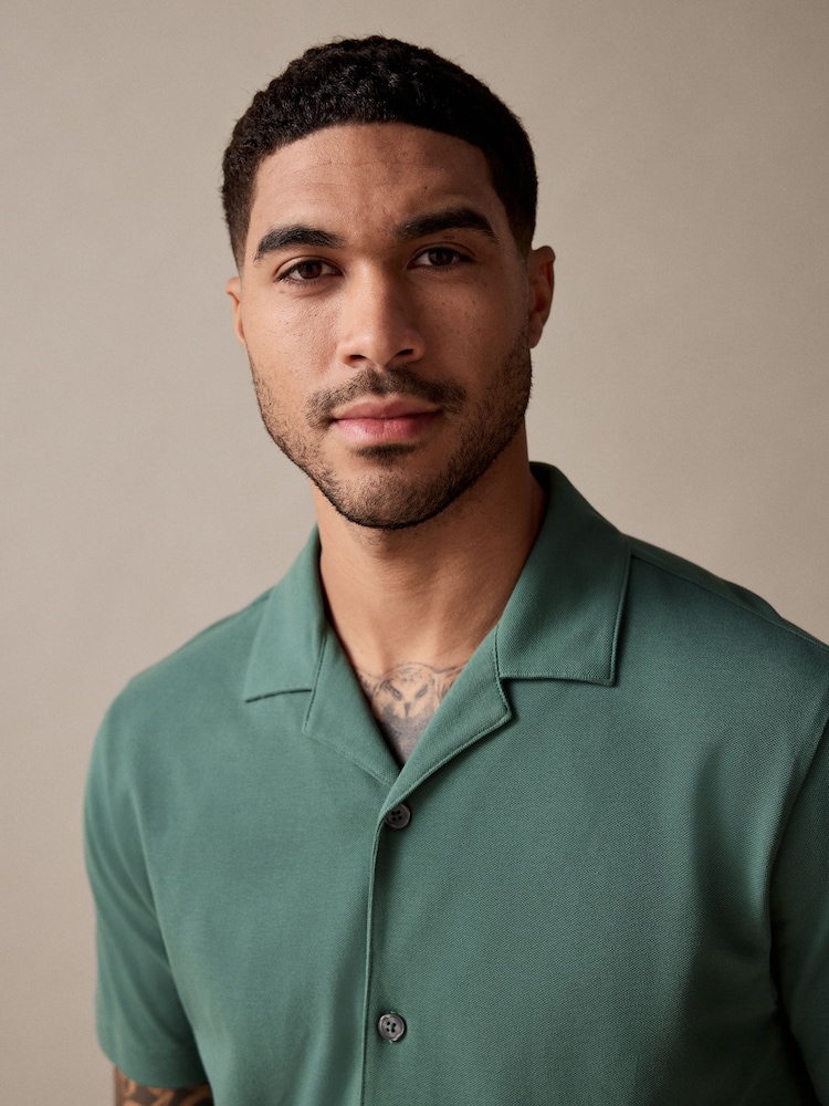 Mineral Green Regular Fit Short Sleeve Pique Polo Shirt - Image 1 of 9