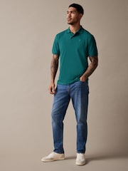 Blaugrün - Reguläre Passform - Piqué-Poloshirt Kurzarm - Bild 2 von 8