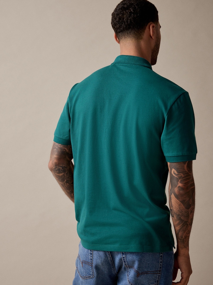 Teal Regular Fit Short Sleeve Pique Polo Shirt - Image 3 of 8