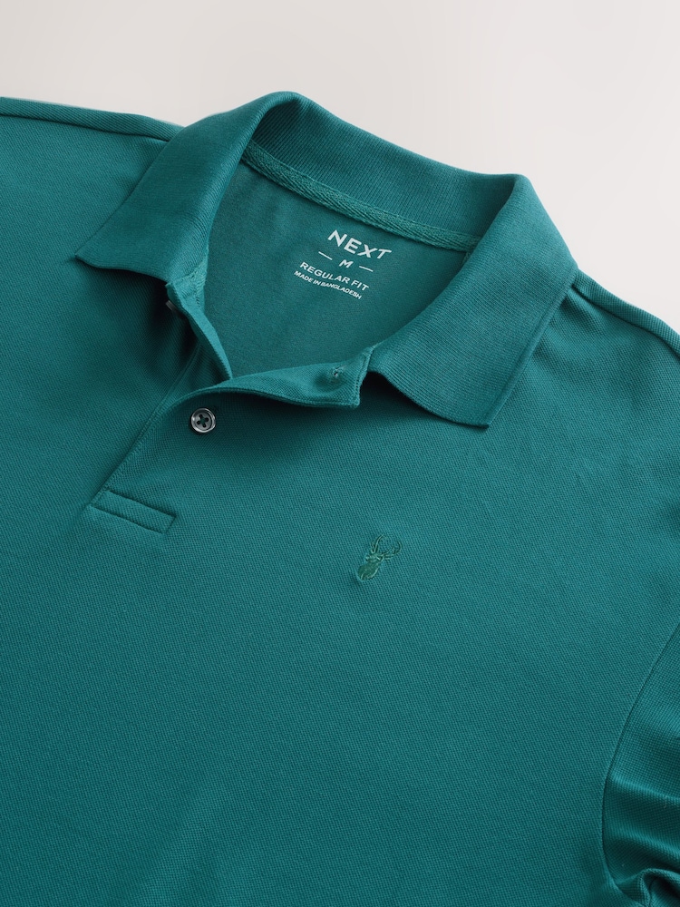 Teal Regular Fit Short Sleeve Pique Polo Shirt - Image 7 of 8