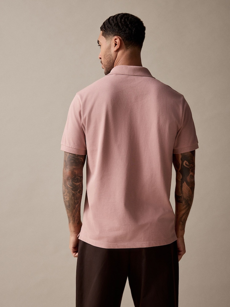 Rose Pink Short Sleeve Cuban Collar Pique Polo Shirt - Image 3 of 8