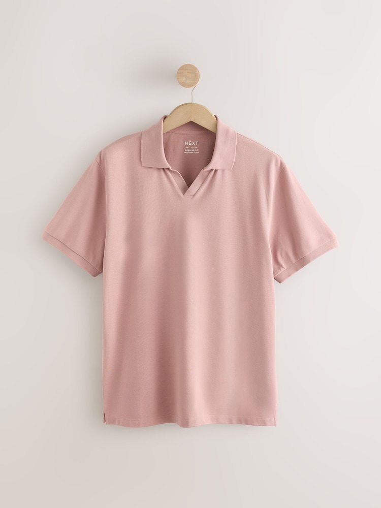 Rose Pink Short Sleeve Cuban Collar Pique Polo Shirt - Image 6 of 8
