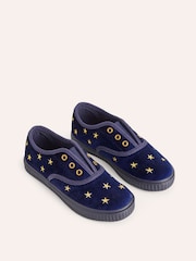 Boden Blue Laceless Velvet Pull-Ons Christmas Shoes - Image 2 of 3