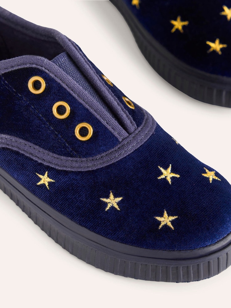 Boden Blue Laceless Velvet Pull-Ons Christmas Shoes - Image 3 of 3