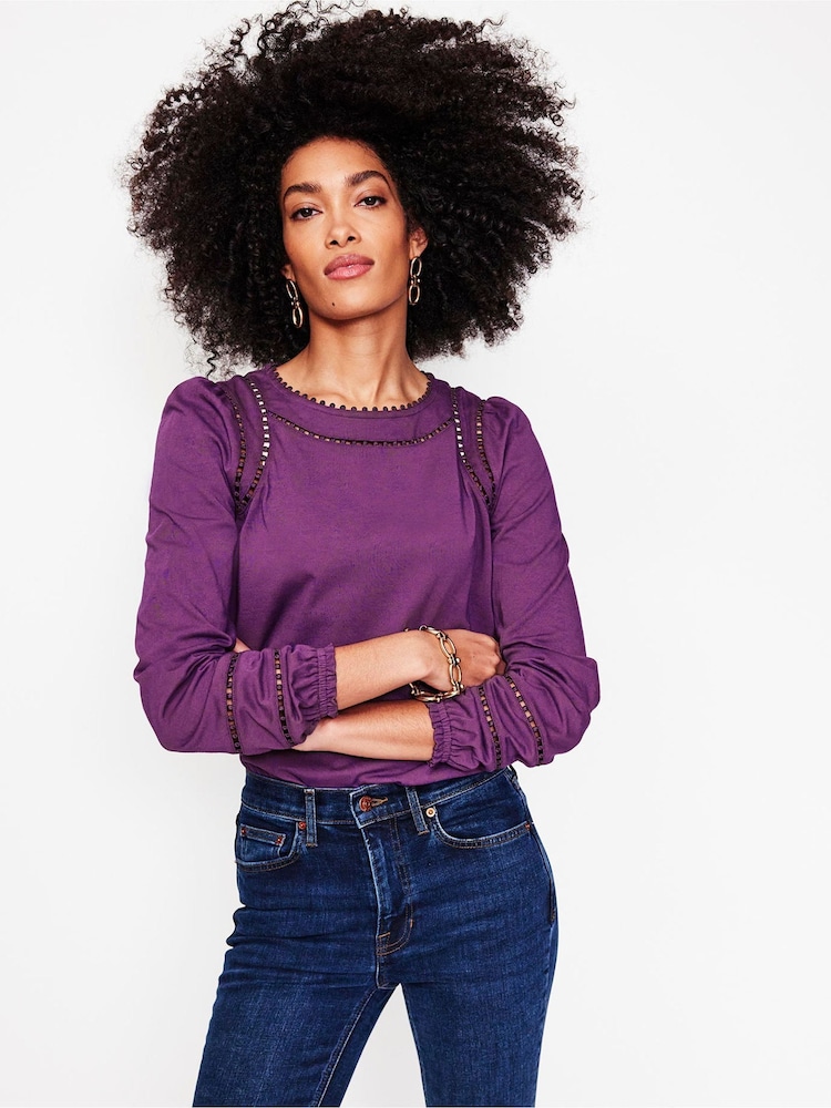 Boden Purple 100% Cotton Mila Long Sleeve Top - Image 1 of 5