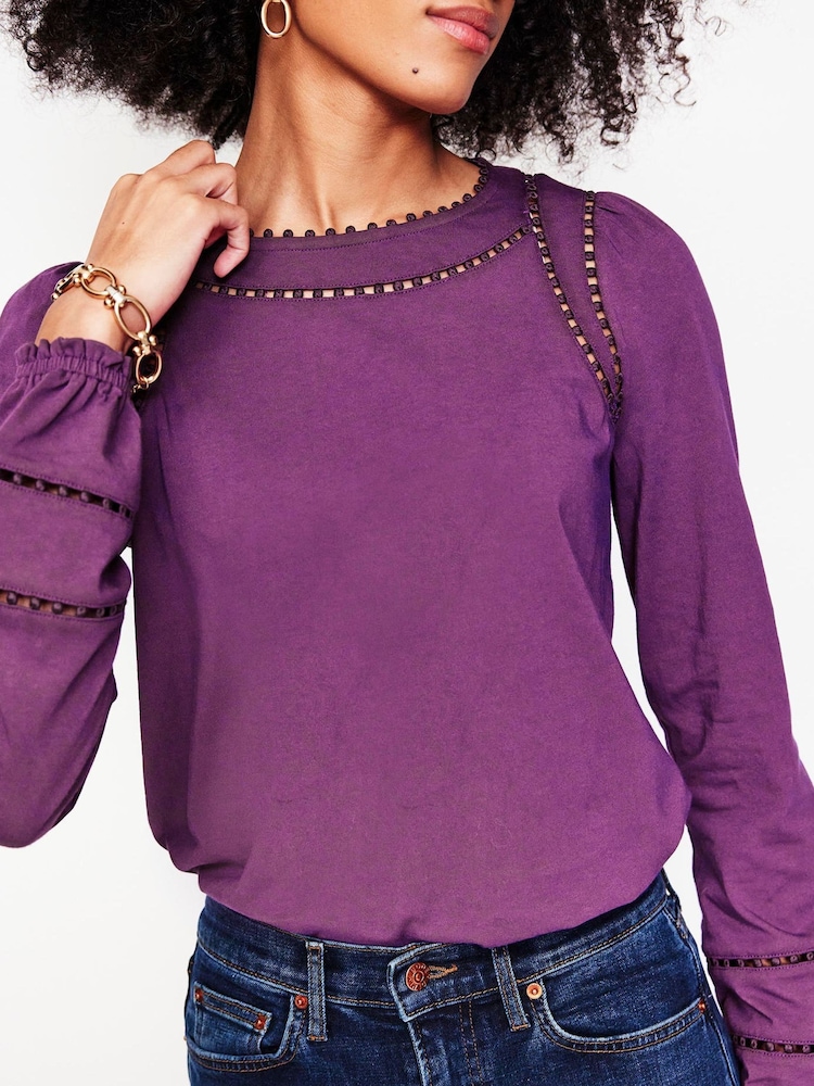 Boden Purple 100% Cotton Mila Long Sleeve Top - Image 2 of 5