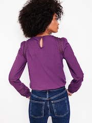 Boden Purple 100% Cotton Mila Long Sleeve Top - Image 3 of 5