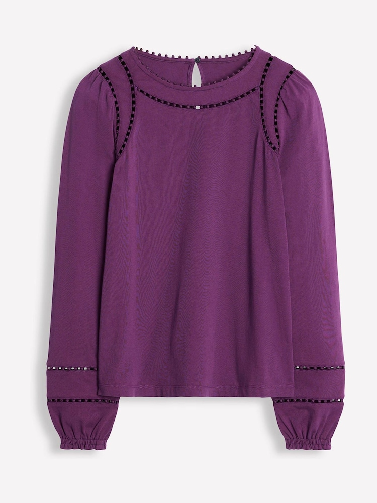 Boden Purple 100% Cotton Mila Long Sleeve Top - Image 5 of 5