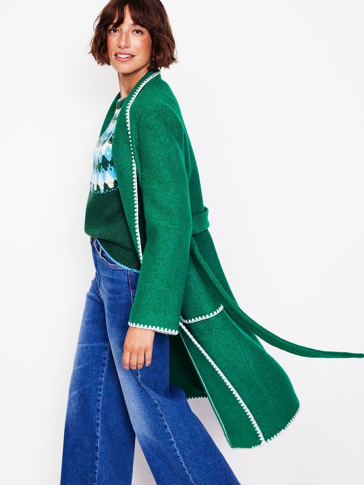 Boden Green Blanket Stitch Wrap Coat - Image 1 of 6