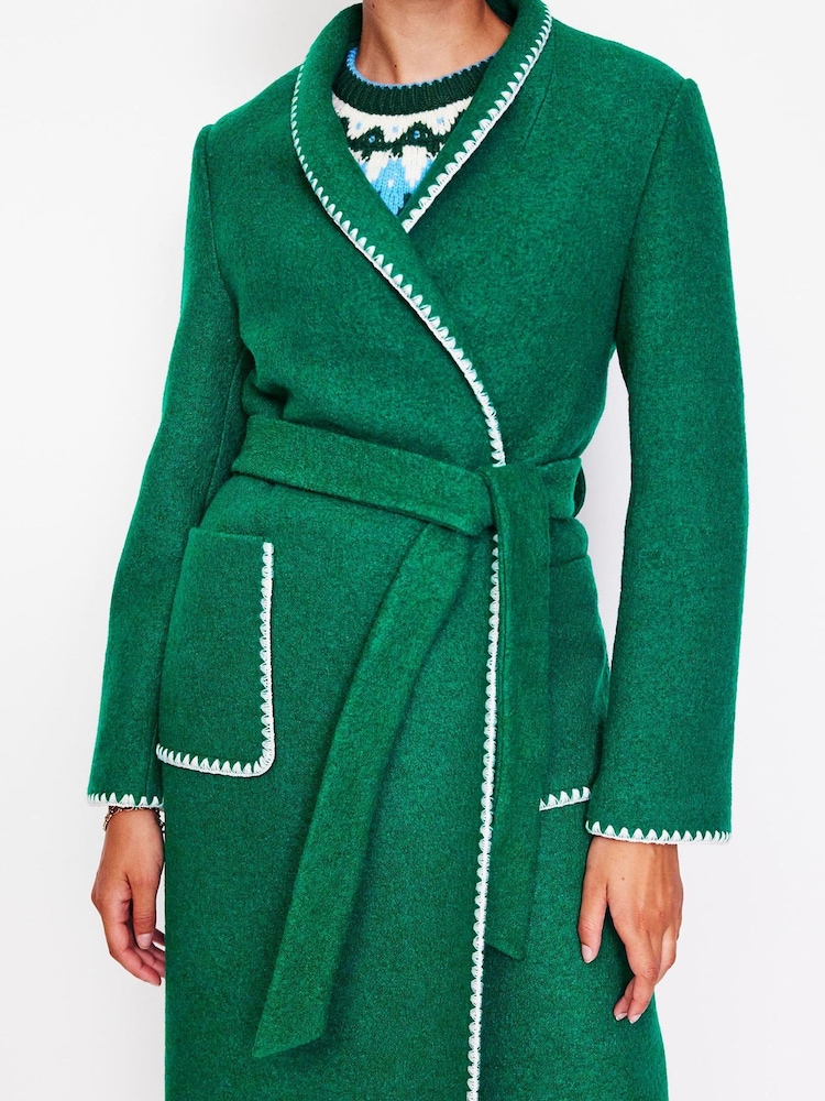 Boden Green Blanket Stitch Wrap Coat - Image 2 of 6