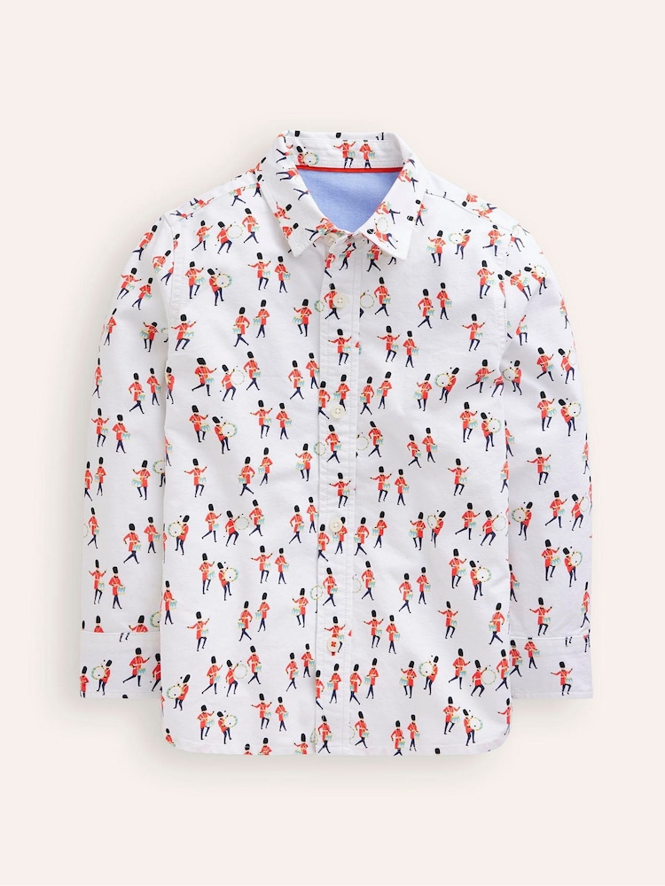Boden Cream Festive Printed 100% Cotton Shirt - Image 1 of 3