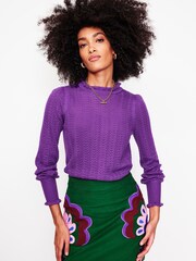 Boden Purple Tia Pointelle Frilled Jumper - Image 1 of 6