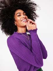 Boden Purple Tia Pointelle Frilled Jumper - Image 2 of 6