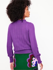 Boden Purple Tia Pointelle Frilled Jumper - Image 3 of 6