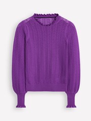 Boden Purple Tia Pointelle Frilled Jumper - Image 5 of 6