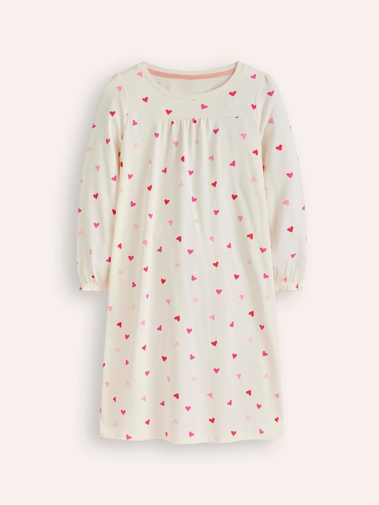 Boden White Heart Printed Long Sleeved Nightie - Image 1 of 3
