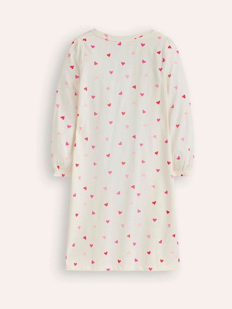 Boden White Heart Printed Long Sleeved Nightie - Image 2 of 3