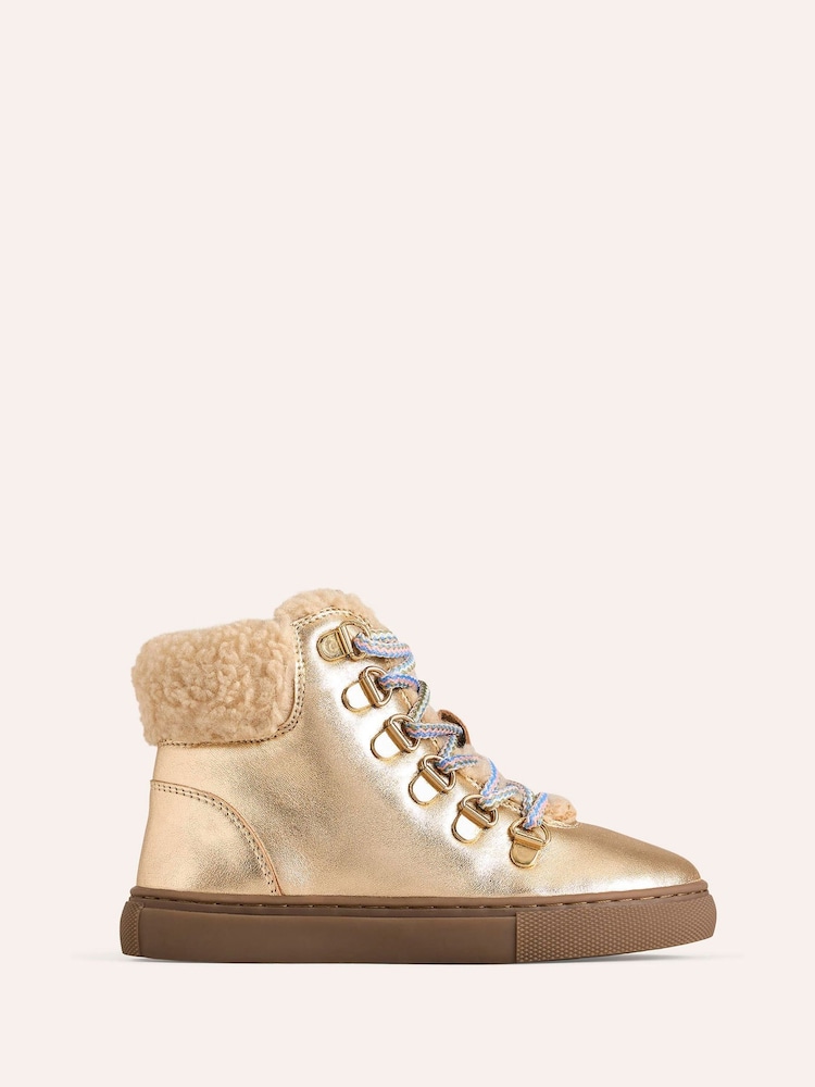 Boden Gold Cosy Leather Lace Up Boots - Image 1 of 3
