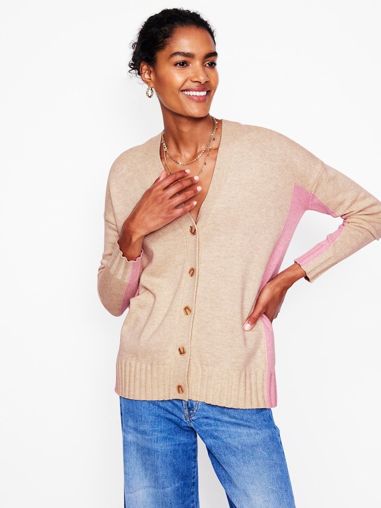 Boden Cream Zia Longline V-Neck Cardigan - Image 1 of 6