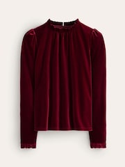 Boden Red Velvet Frill Neck Top - Image 5 of 5