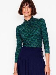 Boden Green Smocked Neck Printed Top - Image 1 of 5