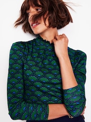 Boden Green Smocked Neck Printed Top - Image 2 of 5
