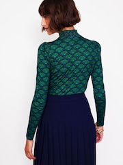 Boden Green Smocked Neck Printed Top - Image 3 of 5