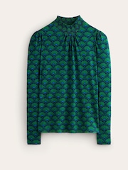 Boden Green Smocked Neck Printed Top - Image 5 of 5