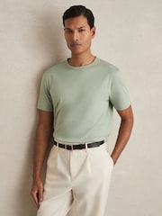 Reiss Sage Green Count Mercerised-Cotton Crew-Neck T-Shirt - Image 1 of 6