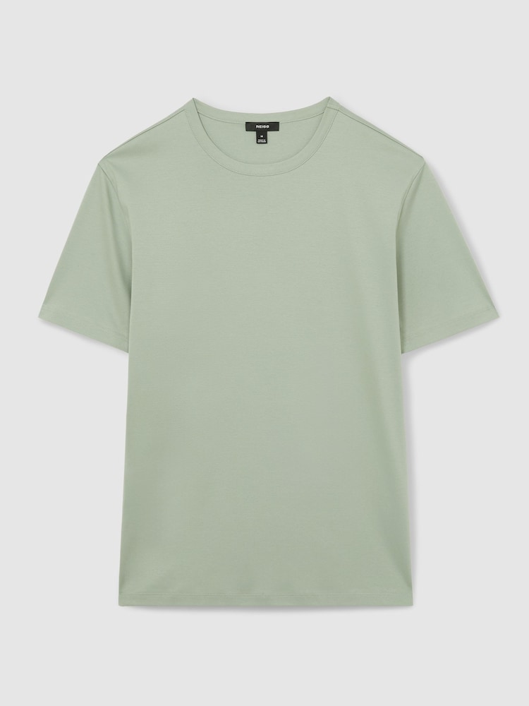 Reiss Sage Green Count Mercerised-Cotton Crew-Neck T-Shirt - Image 2 of 6