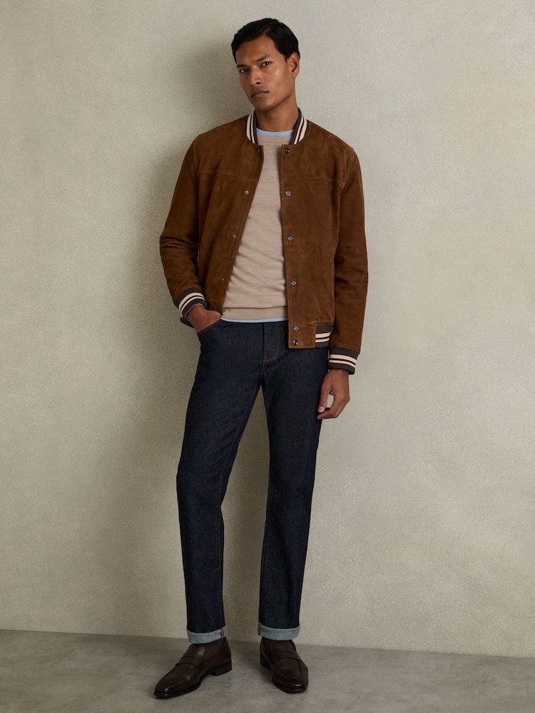 Reiss Banridge Suede Stripe-Trim Bomber Jacket - Bild 1 von 7 Reiss Banridge Suede Stripe-Trim Bomber Jacket - Bild 1 von 7