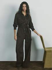 Reiss Burgundy Anais Wide Leg Utility Jumpsuit - Image 1 of 8