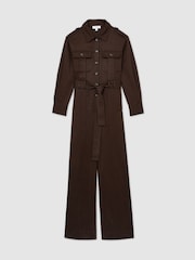 Reiss Burgundy Anais Wide Leg Utility Jumpsuit - Image 2 of 8