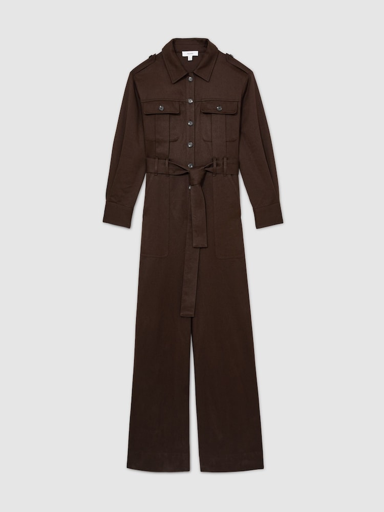 Reiss Burgundy Anais Wide Leg Utility Jumpsuit - Image 2 of 8