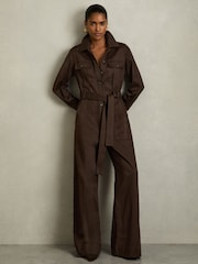Reiss Burgundy Anais Wide Leg Utility Jumpsuit - Image 3 of 8