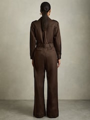 Reiss Burgundy Anais Wide Leg Utility Jumpsuit - Image 6 of 8