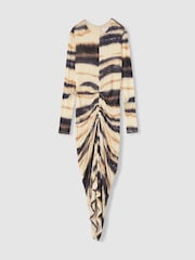 Reiss Neutral/Navy Georgia Jersey Ruched Printed Dress With Wool - Image 2 of 5