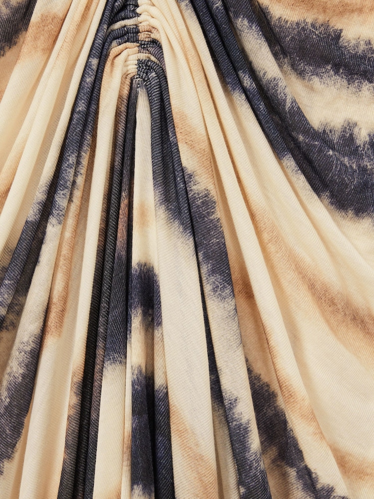 Reiss Neutral/Navy Georgia Jersey Ruched Printed Dress With Wool - Image 5 of 5