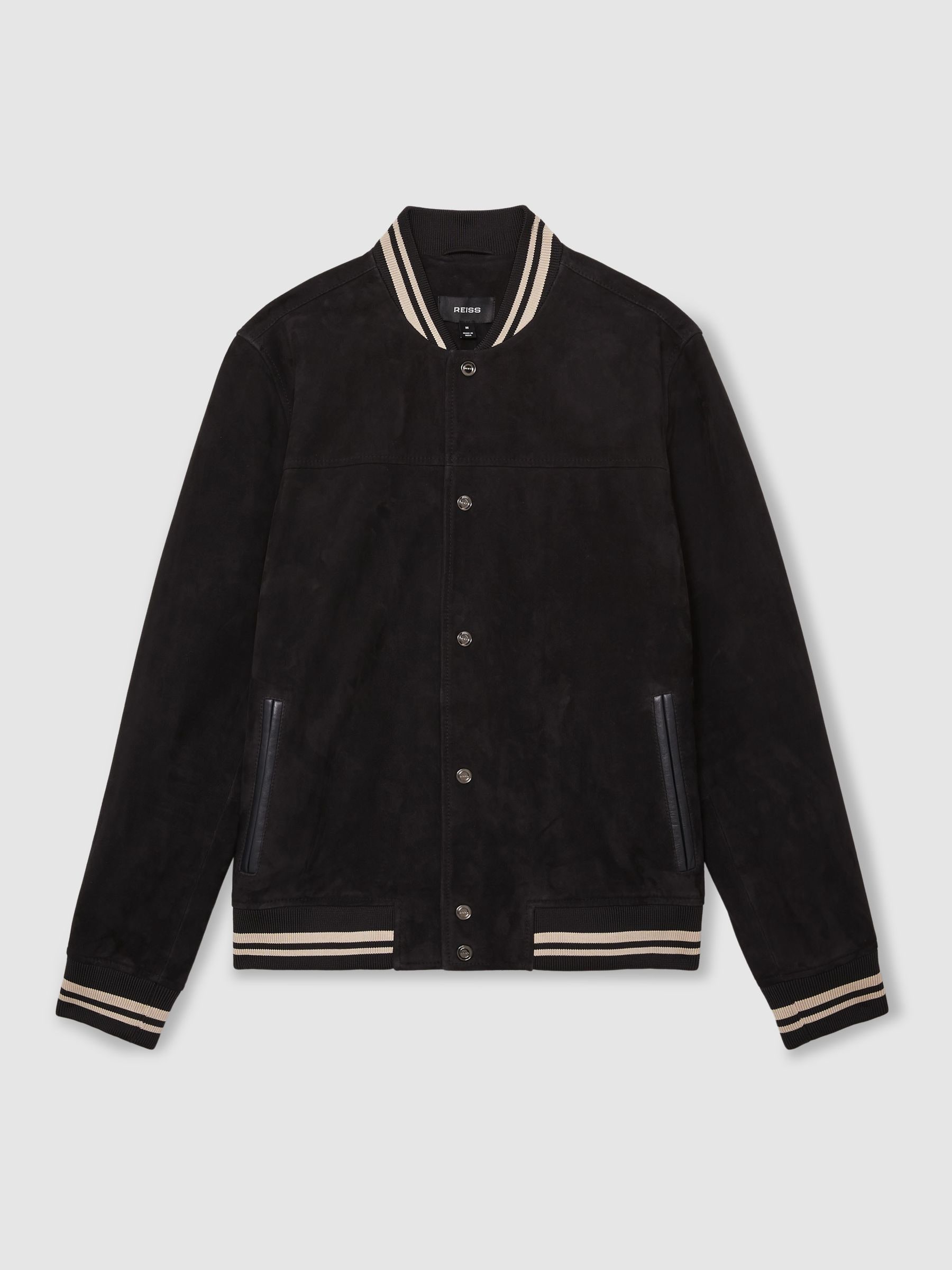 Buy Reiss Navy Banridge Suede Stripe-Trim Bomber Jacket from
