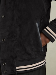Reiss Navy Banridge Suede Stripe-Trim Bomber Jacket - Image 6 of 7