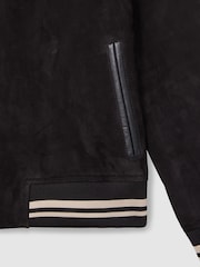 Reiss Navy Banridge Suede Stripe-Trim Bomber Jacket - Image 7 of 7