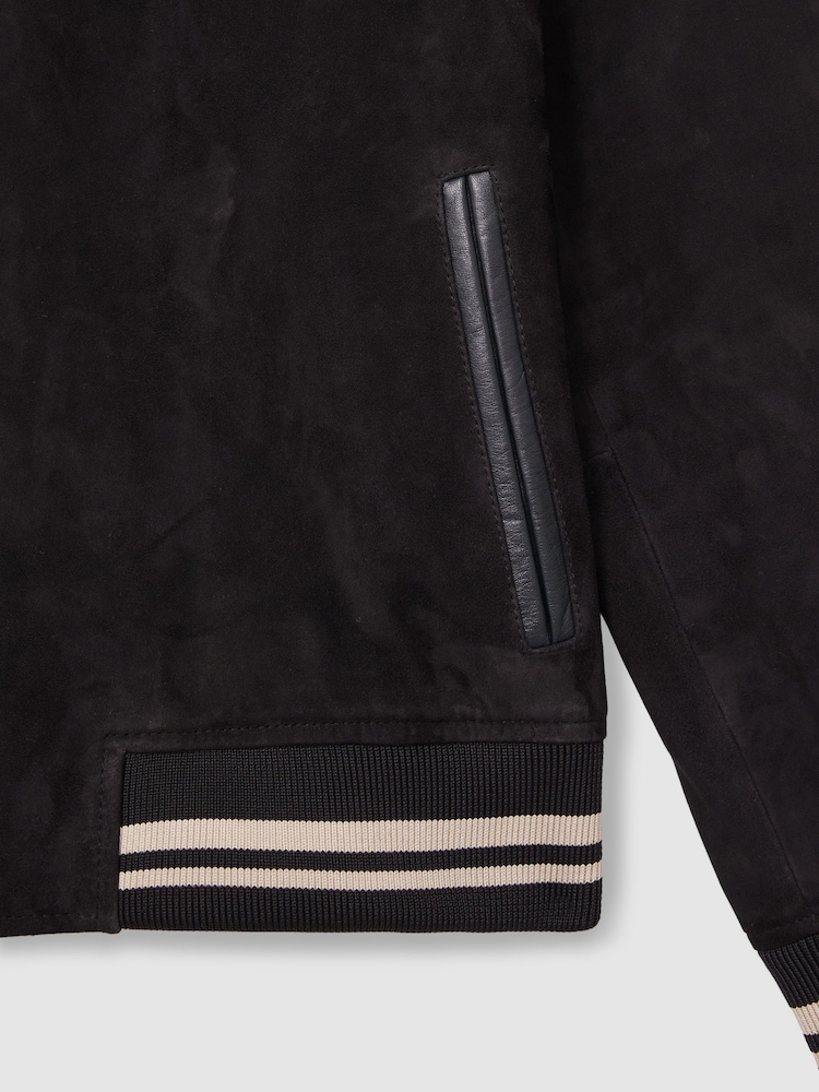 Reiss Navy Banridge Suede Stripe-Trim Bomber Jacket - Image 7 of 7