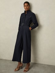 Reiss Navy Kaia Tailored Wide Leg Utility Jumpsuit - Image 1 of 5