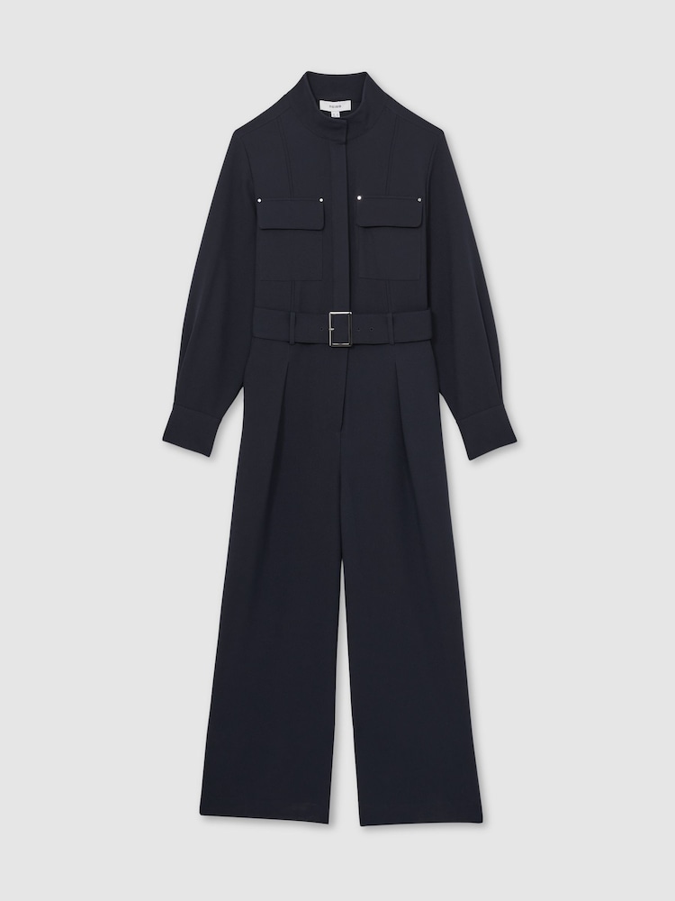 Reiss Navy Kaia Tailored Wide Leg Utility Jumpsuit - Image 2 of 5