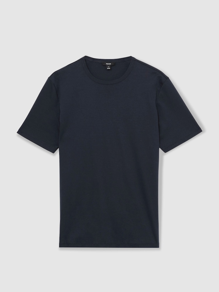 Reiss Navy Count Mercerised-Cotton Crew-Neck T-Shirt - Image 2 of 7