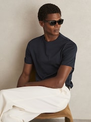 Reiss Navy Count Mercerised-Cotton Crew-Neck T-Shirt - Image 6 of 7